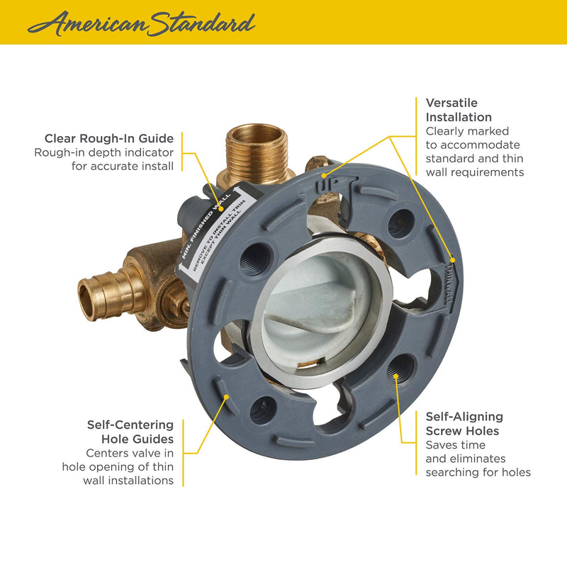 American Standard RU108SS Flash Shower Rough-In Valve with PEX Inlets and Universal Outlets with Screwdriver Stops for Cold Expansion System, Unfinished