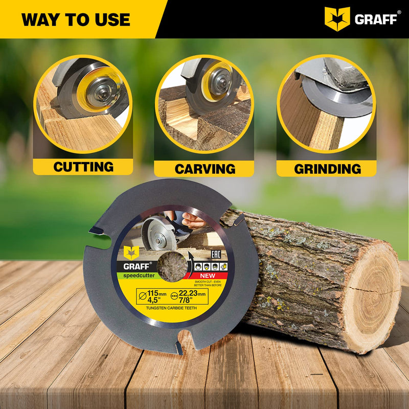 GRAFF SPEEDCUTTER 4-1/2 Inch Wood Carving Disc for Angle Grinder - Circular Saw Blade for Cutting, Sculpting & Shaping - 7/8 Inch Arbor - 115mm Ø 4 ½ Inch Speedcutter
