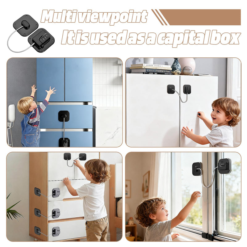 4 Set Refrigerator Lock for Kids Heavy Duty Fridge Locks Baby Proofing Combinatin Latch with Code for Cabinets Drawers Windows Safety Pantry Lock Easy Install No Keys Needed (4 Pack) 4 Pack