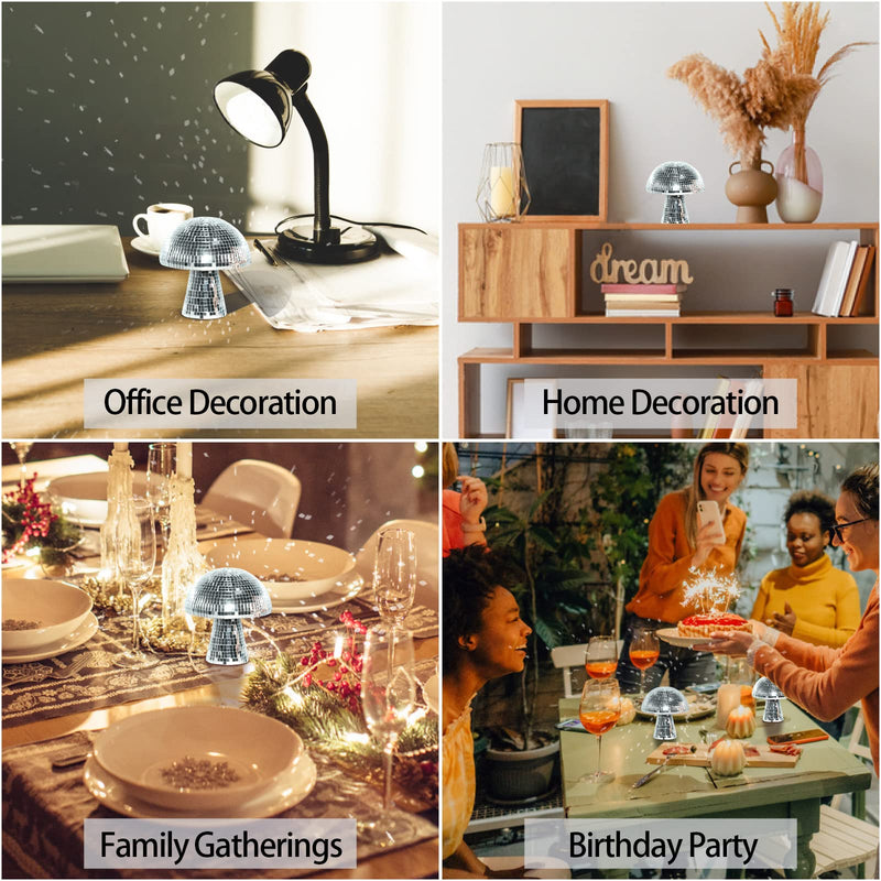 FunisFun Mushroom Disco Ball, Silver Mirror Glitter Disco Ball, Reflective Disco Ball Lights for Party, Room, Table Decor, Art Decorations (3.2 X 4 in) 4IN