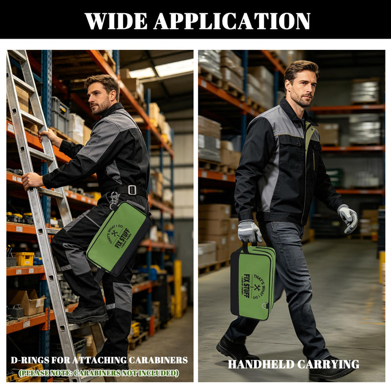 Small Tool Pouch, Zipper Tool Pouch 2 Compartments, Utility ToolBag with Carrying Handle, Heavy-Duty Tool Bag Organizer, Screwdriver Storage Tool Box, Electrician Mechanic Men Dad Gifts (Green) Green