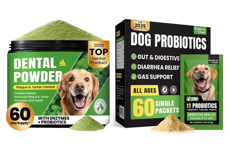 Dog Digestive & Oral Health Bundle – Probiotic Powder with Dental Cleaning Powder for Gut & Oral Balance