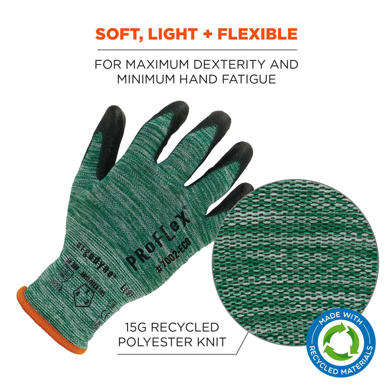 Ergodyne ProFlex 7002-ECO Work Glove, Recycled PU Coated Palms Gloves, Post Consumer Materials, 15 gauge, 12-Pack Small 12-Pack