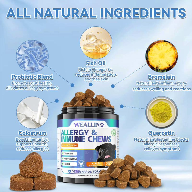 WEALLIN Dog Allergy Relief Chews + Yeast Infection Drops Bundle – Itch, Ear, and Skin Support | Natural Formula for Allergies, Yeast, Hot Spots & Immune Health