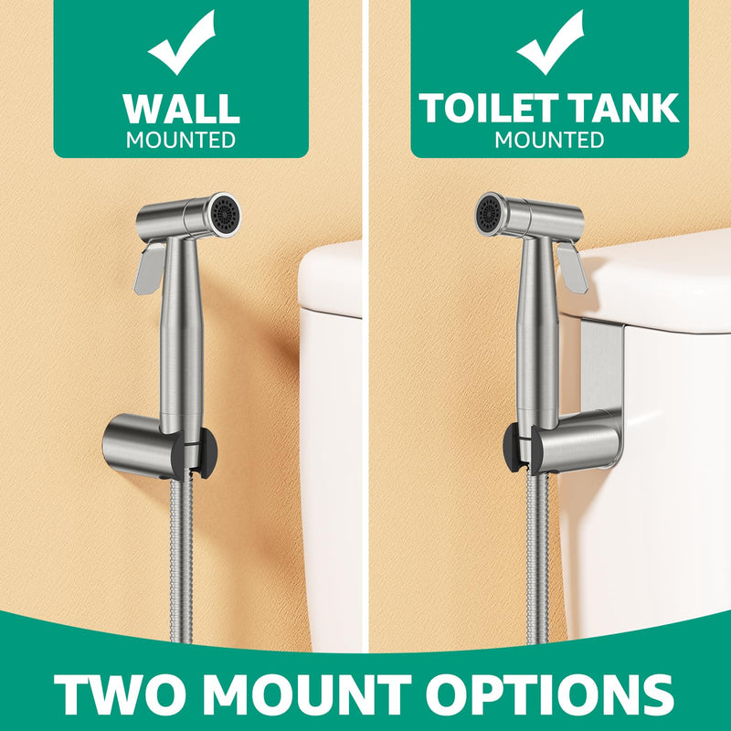 Handheld Bidet Sprayer for Toilet Brushed Nickel with Leakproof Hose,Stainless Steel Cloth Diaper Sprayer,Adjustable Water Pressure,Dual Mode Wall/Toilet Mount Jet Spray for Baby Feminine Senior Wash
