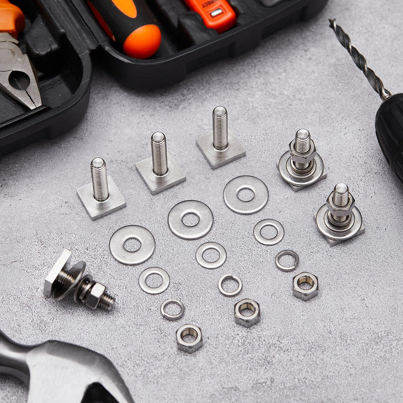 Shimeyao 16 Sets 304 Stainless Steel Square t Slot Bolts 16 Sets (M8x30mm, 20mm x 20mm x 4mm Bottom, Includes Washers, Nuts, and Screws)