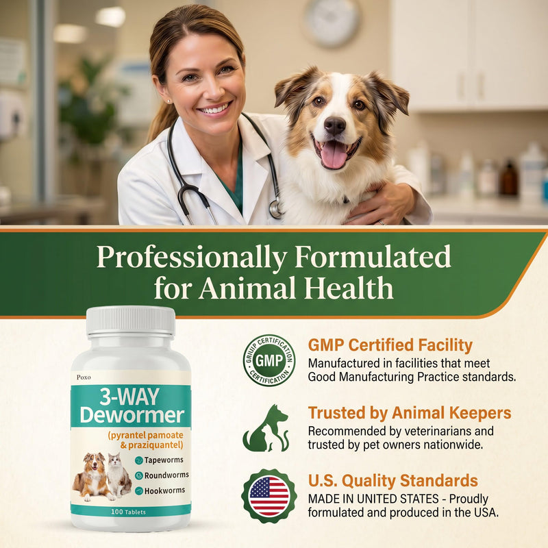 Pyrantel Pamoate and Praziquantel De-wormer Tablet for Dog & Cat (100 Tablets), Broad-Spectrum, Medium and Large Dogs, Safe for 6 Weeks & Older