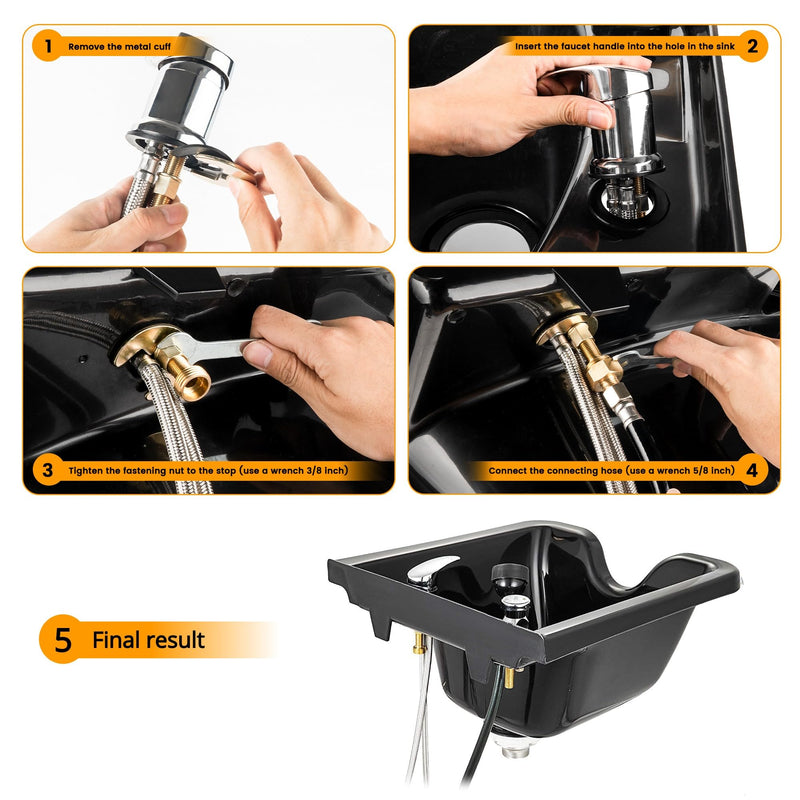 Professional Beauty Salon Shampoo Sink Bowl Faucet and Sprayer Kit with Vacuum Breaker and Flexible Spray Hose - Chrome Finish Faucet Full Set