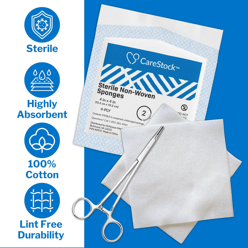 Gauze Sponge 4x4 [50 Count] Sterile Gauze Pads, 4-Ply, Medical Grade Cotton Wound Dressing for First Aid Kit – 2 Per Pouch, 25 Packs