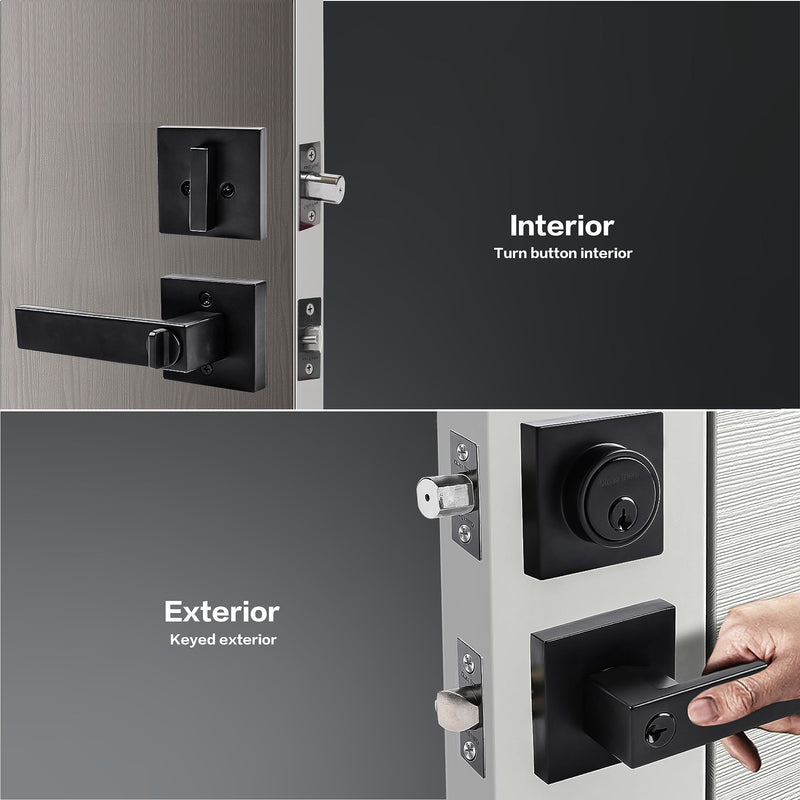 Front Door Lock Set Exterior door lock set,Door Handle With Single Cylinder Deadbolt Lock,Keyed Alike Door Locks For Front Door(Matte Black,1Pack set) Matte Black 1 Pack
