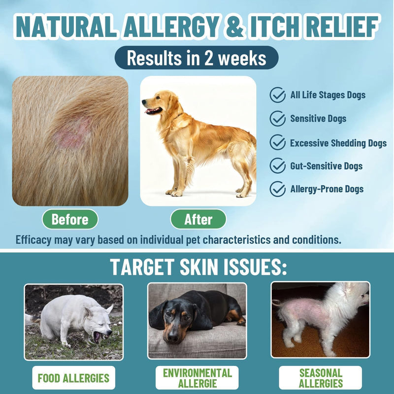 Dog Allergy Chews Omega 3 is Human, Dog Allergy Relief Itch Relief, 200 Chews Anti-Itch for Dogs Itchy Skin, Ear & Paw Licking, Allergy Relief Chews with Probiotics Fish Oil for Gut, Immune & Coat