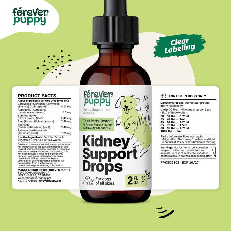 Kidney Support Drops for Dogs - Natural Kidney Care w/Cordyceps Mushroom & Stinging Nettle Leaf - Dog Food Supplements for Dogs' Kidney Health - Liquid Pet Vitamins and Supplements - 2 oz - NewNest Australia
