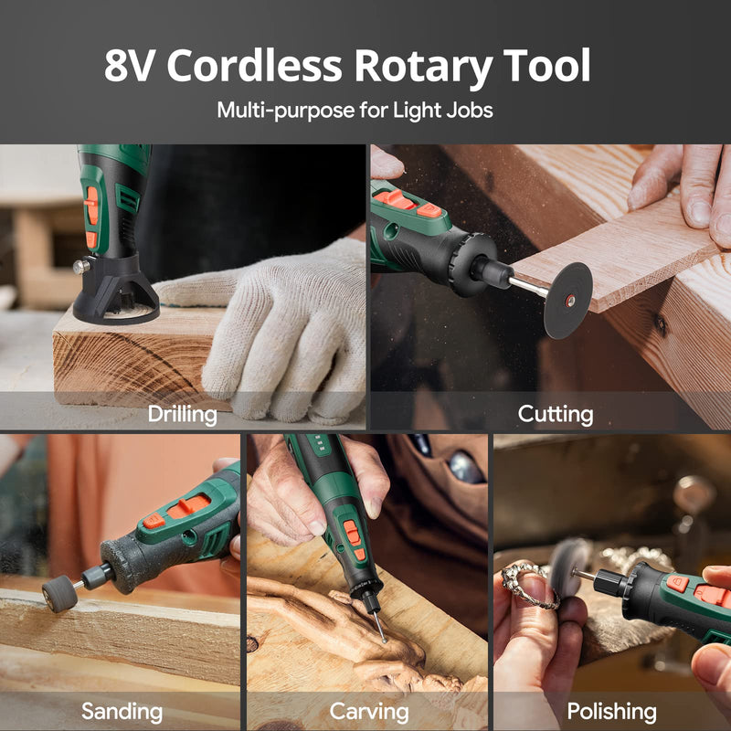 DEPSTECH Cordless Rotary Tool Kit, 8V 2.0Ah Rechargeable Battery, 30000RPM 5-Speed Multi Power Carving Tools, 127Pcs Accessories, Shield Attachment, Cutting/Drilling Guide for Handmade/DIY Creations DC08