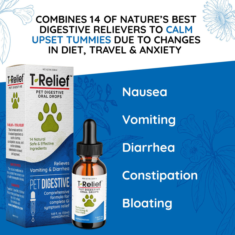 T-Relief Pet Digestive Complete GI Relief Drops for Dog & Cat Soothing Aloe + 13 Natural Homeopathic Actives Help Calm Nausea & Diarrhea from Mild Illness Food Stress or Motion Sickness - 1.69 oz - PawsPlanet Australia