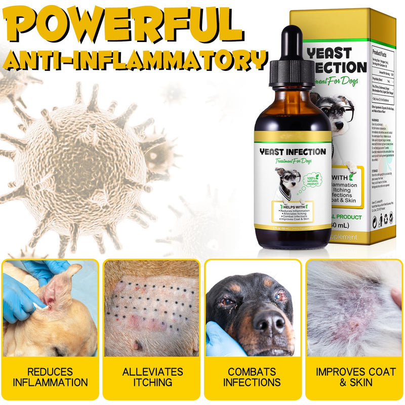 Yeast Infection Treatment for Dogs, Dog Ear Infection Treatment Yeast Ear Treatment for Itchy Dog Skin Relief, Dog Allergy Relief, Ear Infection- 4 Fl Oz / 120ml 4.04flo.oz