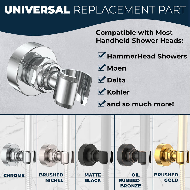 HammerHead Showers® ALL METAL Handheld Shower Head Holder Wall Mount – BRUSHED NICKEL – Adjustable Screw Mounted Shower Wand Holder with Pivot Ball – Shower Hose Holder Fits Most Handheld Shower Heads