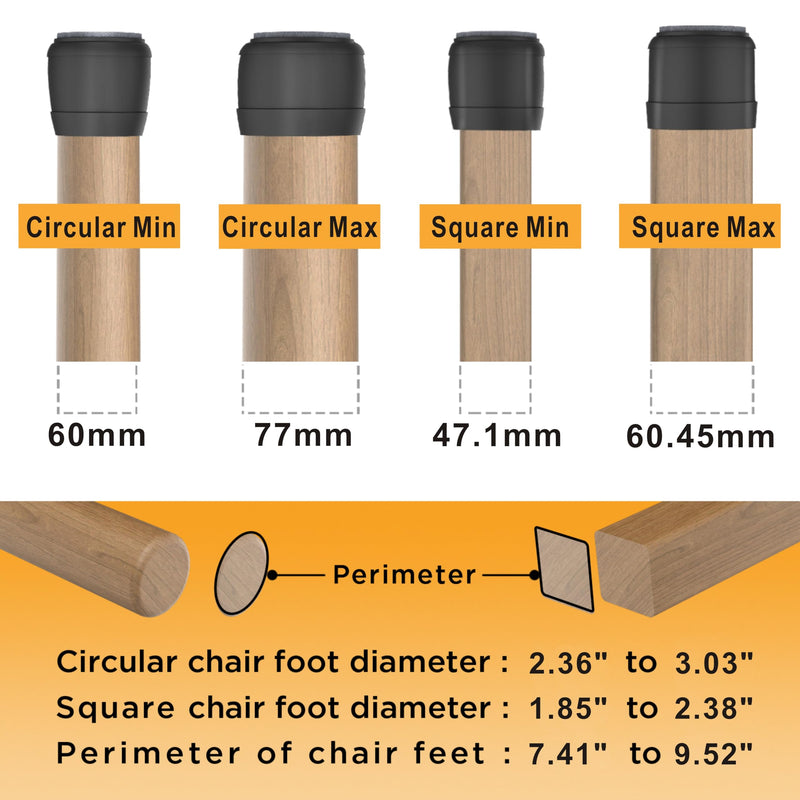 Extra Large Chair Leg Floor Protectors, 8 Pcs Silicone Furniture Pads for Hardwood Floors, for Protect Chair feet & Wooden Floors, Easy to Moving, (Fit 2.36-3.03", Black). Round XXXL(2.36-3.03")