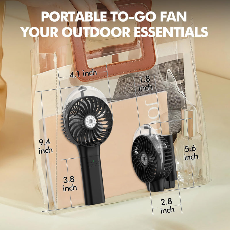MORECORE Portable Misting Fan, 180° Foldable Handheld Personal Fan with Mist Spray, 3 Adjustable Wind Speeds, USB Rechargeable for Travel Outdoors Makeup Camping Home Office (Black)