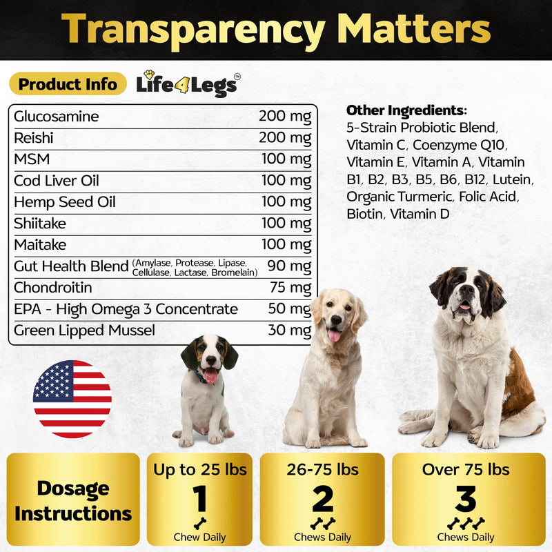 Soft Chews Dog Vitamins & Supplements - Dog Multivitamin - Hemp Oil Glucosamine Chondroitin Hip and Joint Support Health, Skin & Coat, Digestion & Immune Booster, Heart, Probiotics Bacon 30 Soft Chews