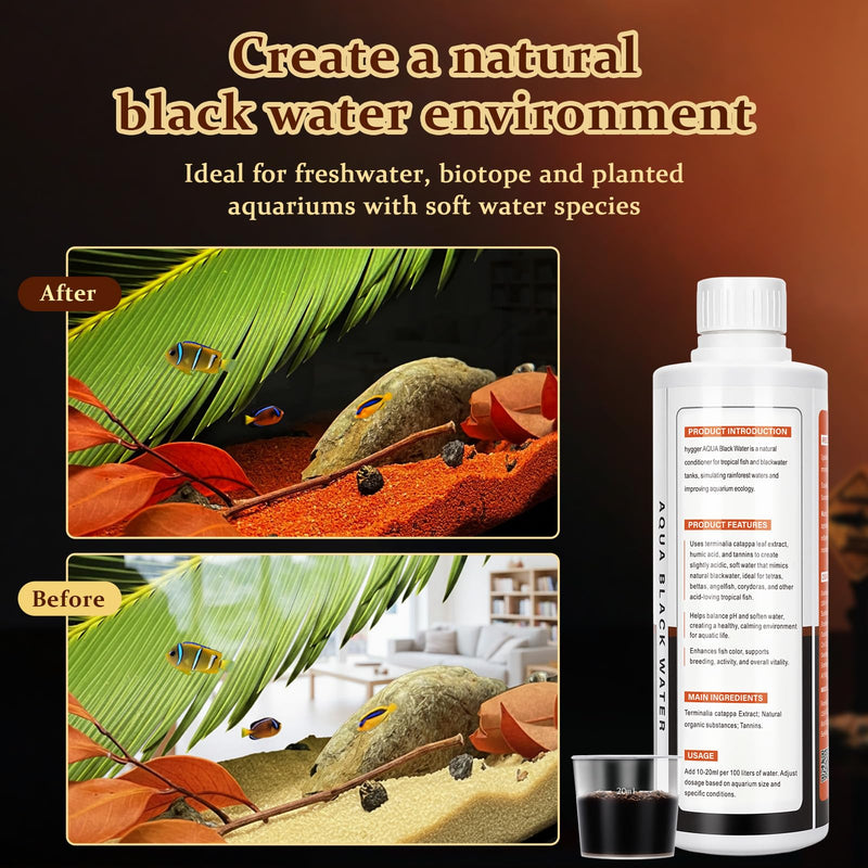 hygger Blackwater Aquarium Conditioner with Natural Olive Leaf Extract, Humic & Tannins, Regulate pH Value Soften Water Create Tropical Biotope Black Water Environment for Freshwater Aquarium (500ML) 500ML