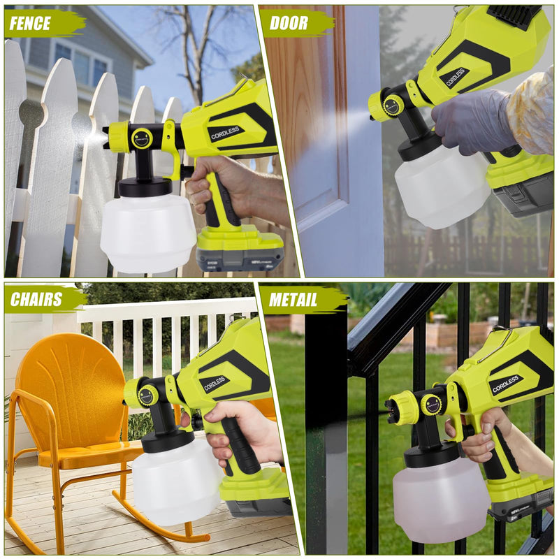 Cordless Paint Sprayer for Ryobi 18V Battery,Paint Sprayer Gun for House Painting, 1200ml Container Power Paint & HVLP SprayersFence, Door, Cabinets, Walls, Chairs etc(Battery NOT Included) Green