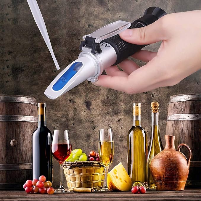 Brix Refractometer, Brix Meter Refractometer with ATC, Dual Scale Refractometer Brix 0-32% & Specific Gravity 1.000-1.130, Lab Refractometer for Wine Making, Beer Brewing, Fruit, Sugar Content