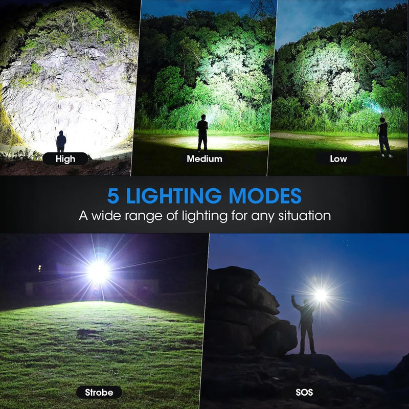 Rechargeable 99,000 High Lumens Flashlight - 2Pack Bright LED Flash Light with 5 Modes, Powerful Waterproof Handheld Lintera for Camping Home L-2P