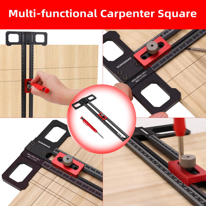 GOINGMAKE Woodworking Scriber Marking Line Ruler with Pencil and Precision Sliding Guide, Adjustable Aluminum Alloy Sliding T-Square Ruler, Precision Line Drawing Aid T Ruler, 12 Inch Carpenter Square