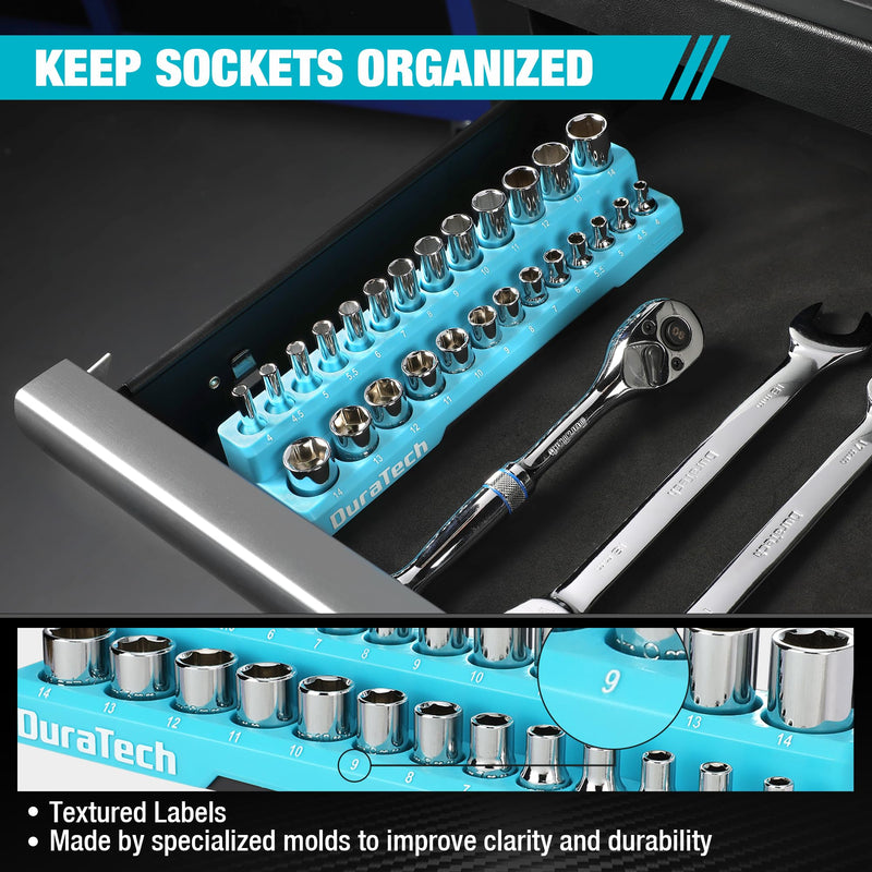 DURATECH Magnetic Socket Organizer, 1/4" Metric Socket Tray Holds 26 Pieces Standard & Deep Size Sockets, Magnetic Sockets Holder(Socket Not Included) 1/4" DR, Metric