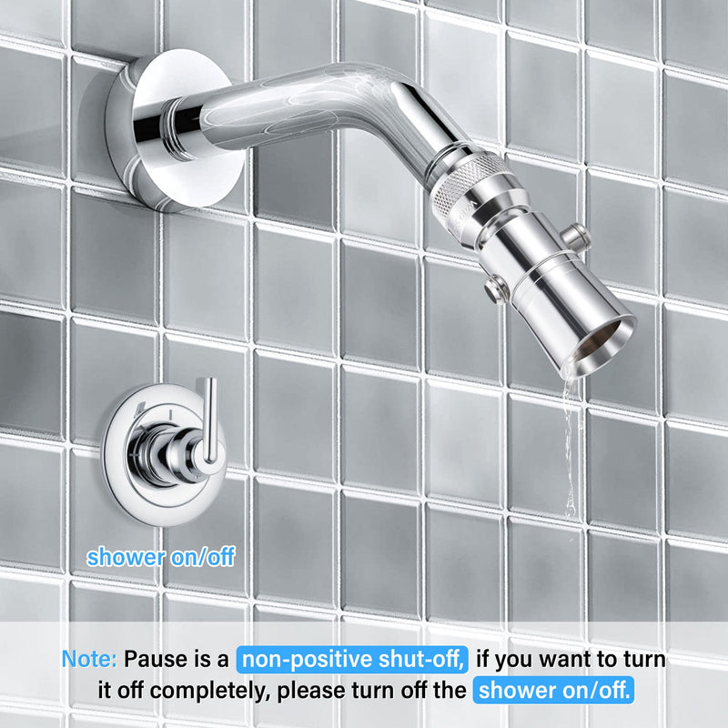 Enhon 2 Setting Pivoting Single Spray Shower Head with Shut Off Valve Replacement for 52652-PK Compatible with Delta Shower 2.5 GPM Brass Water Saving Shower Head Chrome 1" Diameter Spray Face (2 Set)