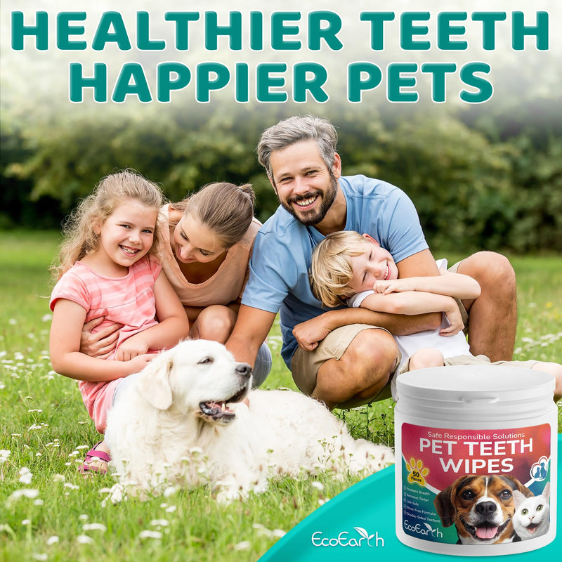 Premium Teeth Cleaning Wipes for Dogs & Cats - 50 Pcs - Pet Dental Care Finger Pads for Fresh Breath & Oral Hygiene - Embossed Pattern & Nano Plastic-Dotting to Remove Plaque & Tartar 1-Pack (50pcs)