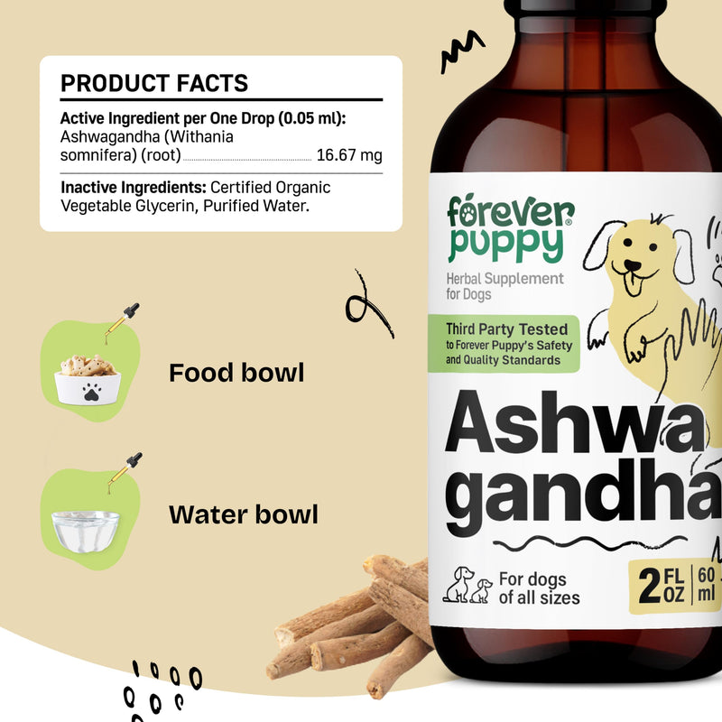 Ashwagandha Drops for Dogs - Composure & Relaxation Supplement w/Ashwagandha Root - Liquid Alternative to Dog Calming Chews - Dog Food Supplements for Calming Vibes - 2 oz