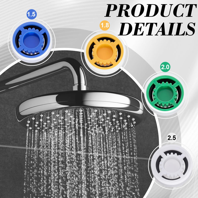 PAGOW 4 Pcs Shower Flow Restrictor, gpm 1.5/1.8/2.0/2.5 Shower Flow Reducer, Shower Head Water Flow Limiter Set for Shower Head Handheld Shower (0.56x0.54x0.21inch) gpm 1.5/ 1.8/ 2.0/ 2.5