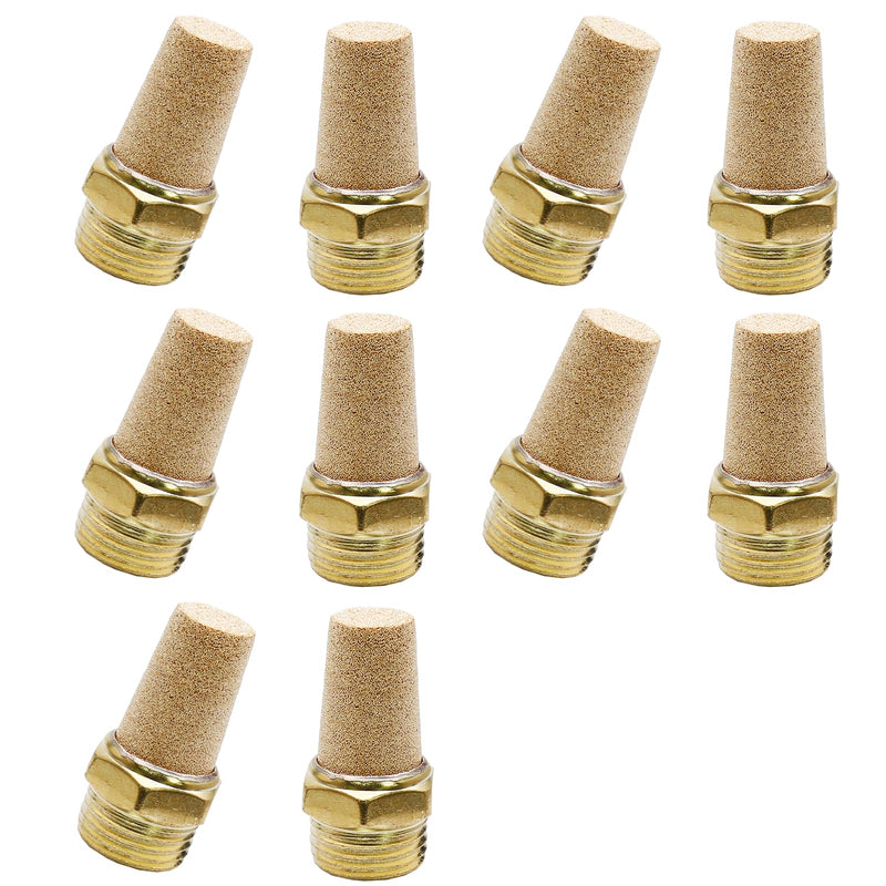 Zorfeter 10pcs Pneumatic Brass Exhaust Muffler Filter, 1/8" NPT Male Thread Hex Sintered Silencer Air Line Fitting 1/8"Male
