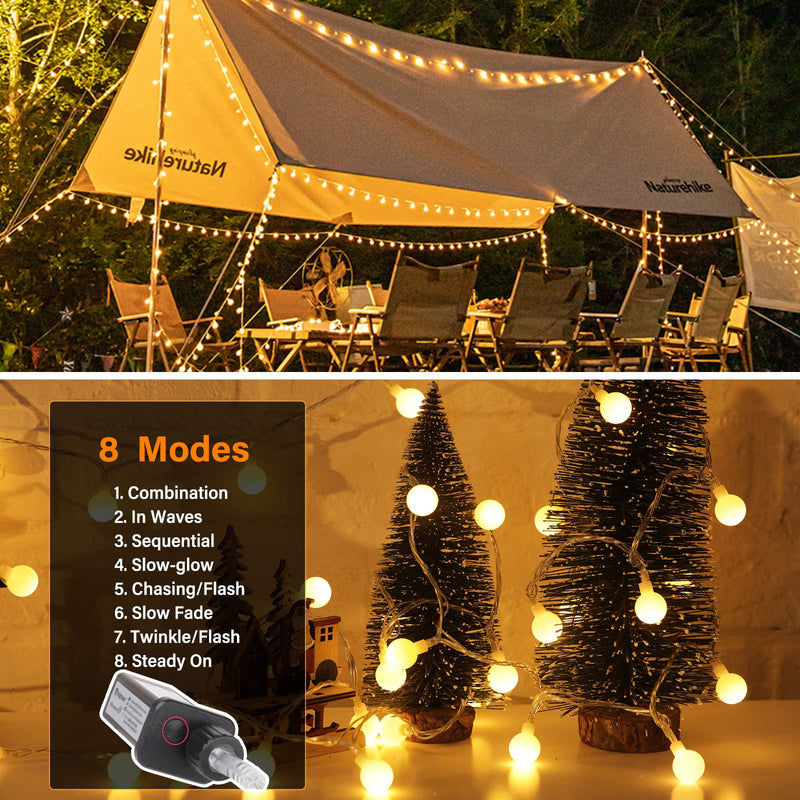 Minetom Globe String Lights, 33 Feet 100 Led Fairy Lights Plug in, 8 Modes with Remote Mini Globe Lights for Indoor Outdoor Bedroom Party Wedding Garden Christmas Tree Decor, Warm White 33Ft