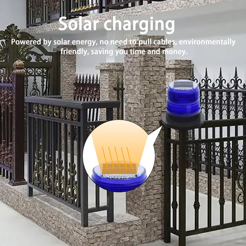 Solar Strobe Warning Light: Strong Magnetic Base Waterproof Traffic Light,Solar Safety Flashing LED Lamp for Construction, Traffic, Factory, Safety Sign, Crane Tower, Boat Navigation (Blue) Red and Blue
