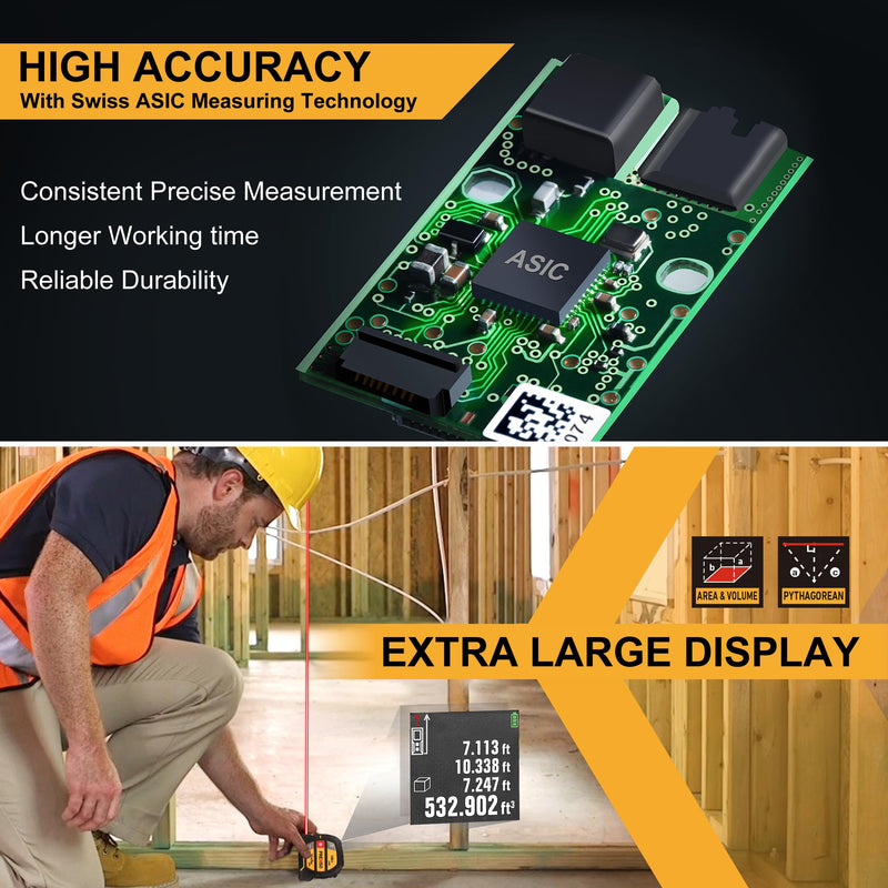 PREXISO 2-in-1 Laser Tape Measure - NOT DIGITAL TAPE - 135Ft Rechargeable Laser Measurement Tool & 16Ft Measuring Tape Movable Magnetic Hook - Pythagorean, Area, Volume, Ft/Ft+in/in/M Unit-NOT Digital