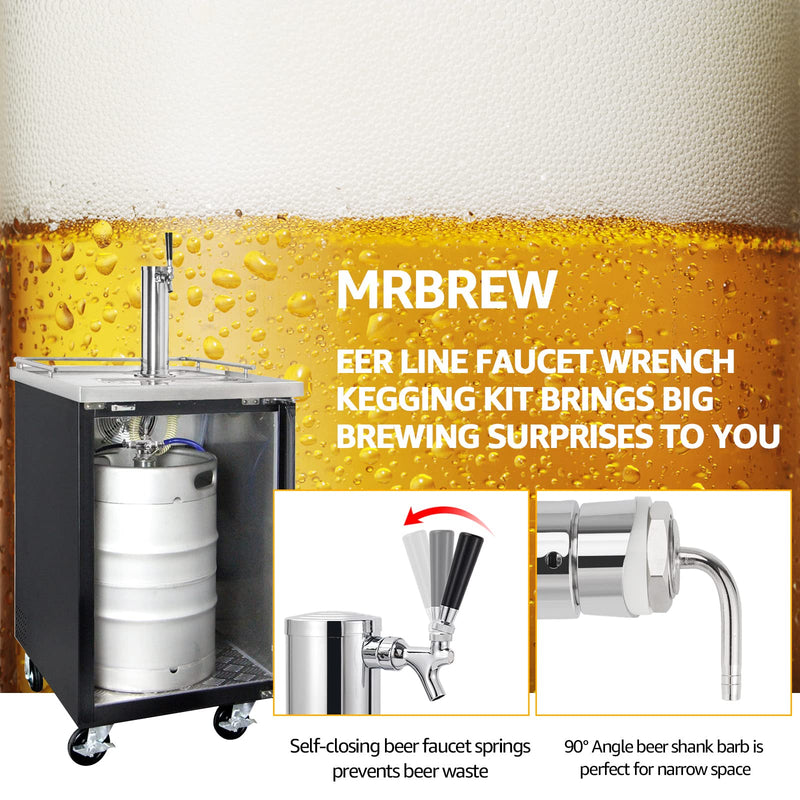 Draft Beer Line Shank Faucet Kit, Stainless Core Beer Tap Self-Closing Spring Tap Wrench No Leak 3/16'' Brewing Tubing 1/4'' Keg Coupler Barb Fitting Hose Clamp Kegerator Tower Replacement Set
