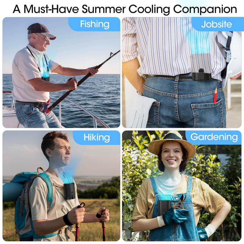 2026 AI Portable Fan Rechargeable, 4-Speed 6600RPM Strong Airflow, Personal Waist Fan with up to 25H of Working Time, Hands-Free Hanging Neck Fan, Wearable Belt Fan for Camping, Outdoor, Jobsite Black