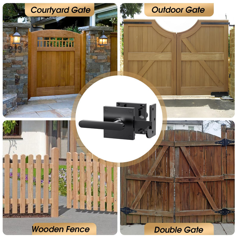 Double Side Gate Latch, Heavy Duty Gate Latch for Wooden Fence, Black Fence Gate Latch with Handles, Left Inswing Gate Latch for Wooden Gates, Vinyl Gate, Backyard, Garden GL01