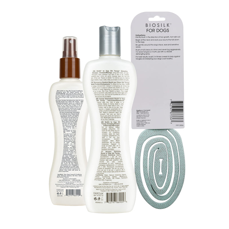 BioSilk Grooming Kit - Includes Silk Therapy Dog Detangling Shampoo, Conditioning Spray, and Pin Brush - Restores Moisture - PawsPlanet Australia