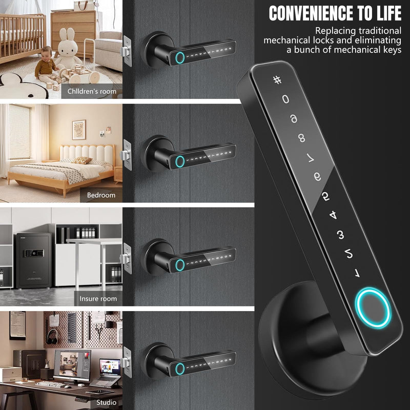 Fingerprint Door Lock, Fingerprint Door Knob, Smart Door Knob, Keyless Entry Keypad Door Lock with Biometric Door Handle for Bedroom Office Apartment