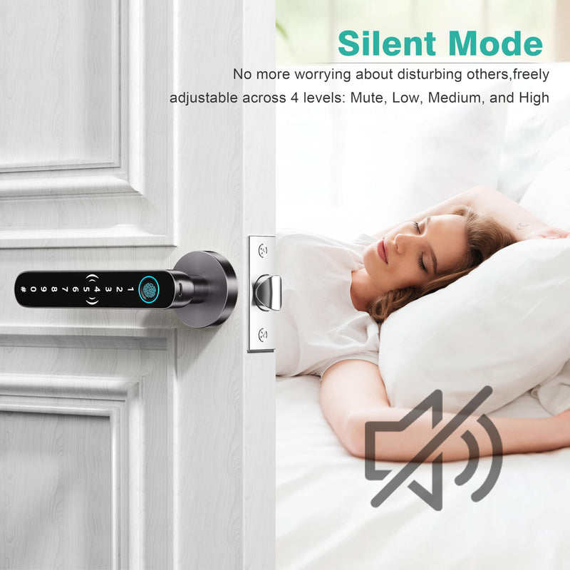 5 in 1 Fingerprint Door Handle Lock for Bedroom,Smart Biometric Door Knob with Code,Electric Finger Print Doorknob,Keyless Entry Door Lock for Apartment,Interior Room,Office,Motel(Grey,Black) Grey+Black