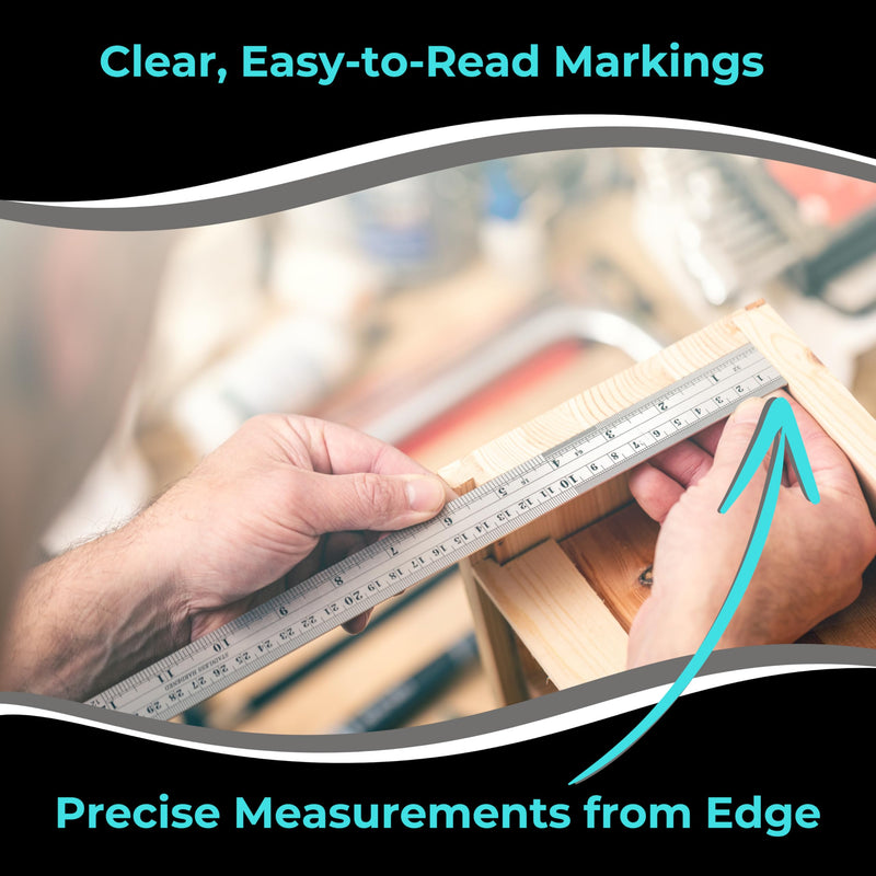 NOKKO Metal Ruler 12 Inch - Pack of 10 - Measuring Set of 12-Inch / 30 cm Stainless Steel Rulers with Imperial & Metric Measurements & Conversion Table - Metal Straight Edge Ruler for Cutting 12 Inch - 10 Pack