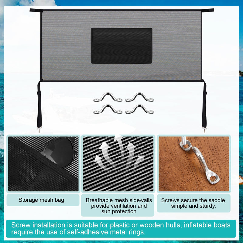 SATINIOR 2 Pack Detachable Mesh Sidewalls for 3-Bow Bimini Tops, Universal Boat Sun Shade with Storage Pockets, 2 Straps, 50 x 22.8'', Breathable, UV Protection for Fishing (Bimini Tops Not Included)