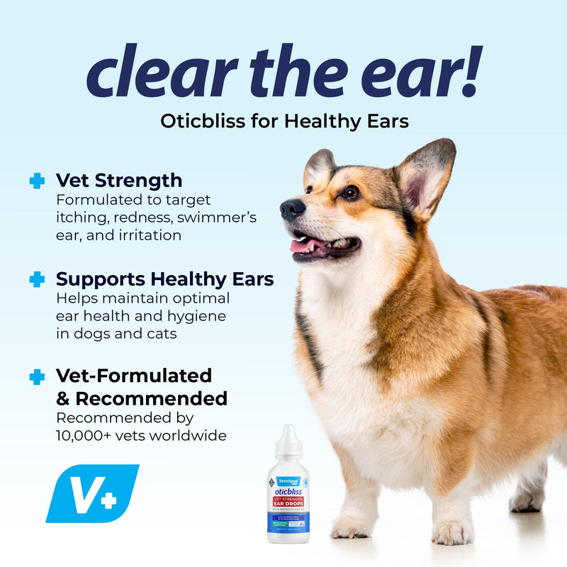 Vetnique Oticbliss Cat & Dog Ear Infection Treatment Drops - with 1% Hydrocortisone & MicroSilver BG for Dog Yeast Ear Infections - Vet Recommended Cat & Dog Ear Cleaner for Itchy Ear Relief MicroSilver Drops 1.8oz - PawsPlanet Australia