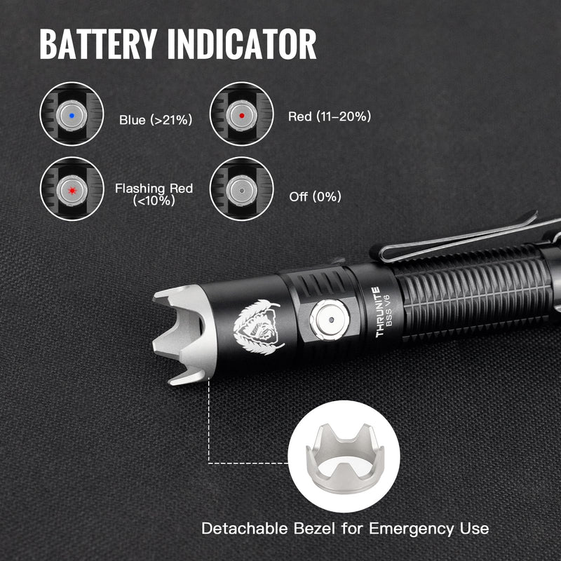 ThruNite BSS V6 Black Scout Survival Customized Edition EDC Flashlight, USB-C Rechargeable LED Flashlight, High 2000 Lumens, 6 Light Modes, Dual Switches Bright Flashlights, Black - CW BSS V6 Black CW