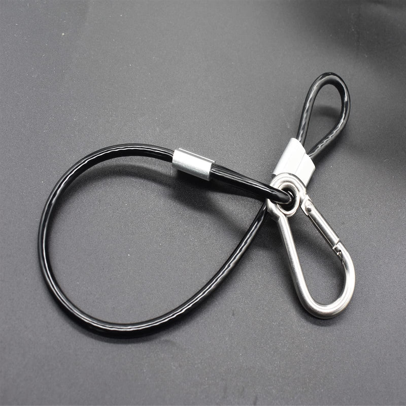 10 pcs 1FT (30cm) Vinyl Cover Coated Stainless Steel Wire Cable with Loops and Carabiner Hook Short Security Rope Lanyard Tether Lock, 4mm Thickness Black 12"/30cm 10pcs_Black