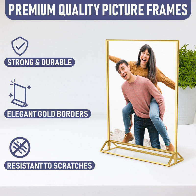 Gold Picture Frames Double-Sided, 6-Pack 5x7 Acrylic Table Number Holders, Clear Easel Stands for Signs, Gold Frames for Wedding Table Numbers, Menu Holders, and Photo Displays for Events and Décor 5x7 (6 Pack)