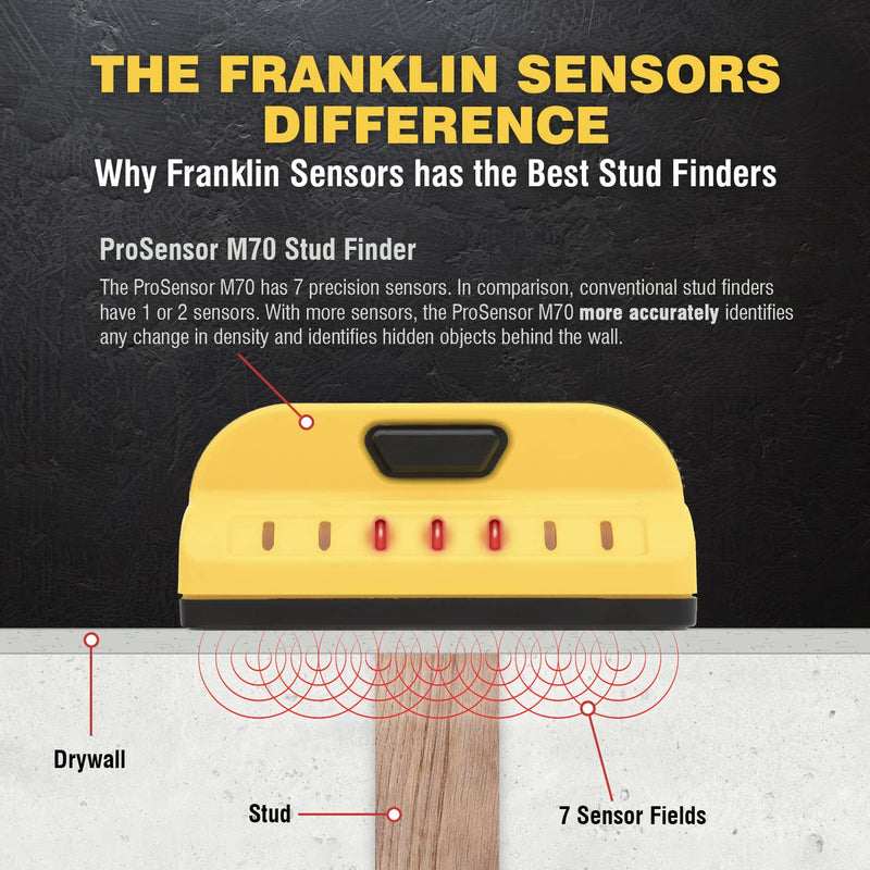 Franklin Sensors ProSensor M70 Stud Finder with 7-Sensors, Wood & Metal Stud Detector/Wall Scanner, Made in The USA Yellow